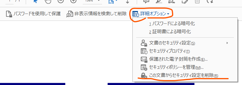 この文書からセキュリティ設定を削除