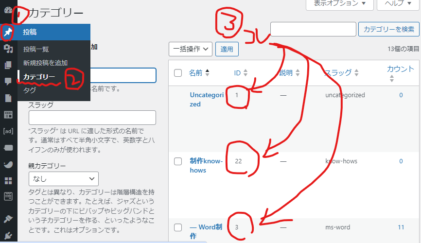 カテゴリーIDの調べ方