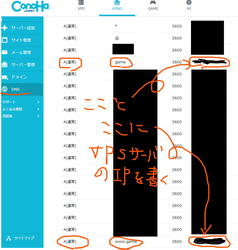 DNSレコードの設定例